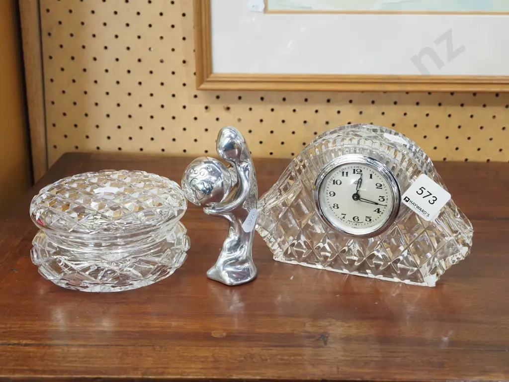 cut crystal bedside clock, cover pot, small millenium sculpture Image 1++