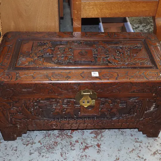 small carved camphorwood chest H-380 W-740 D-350