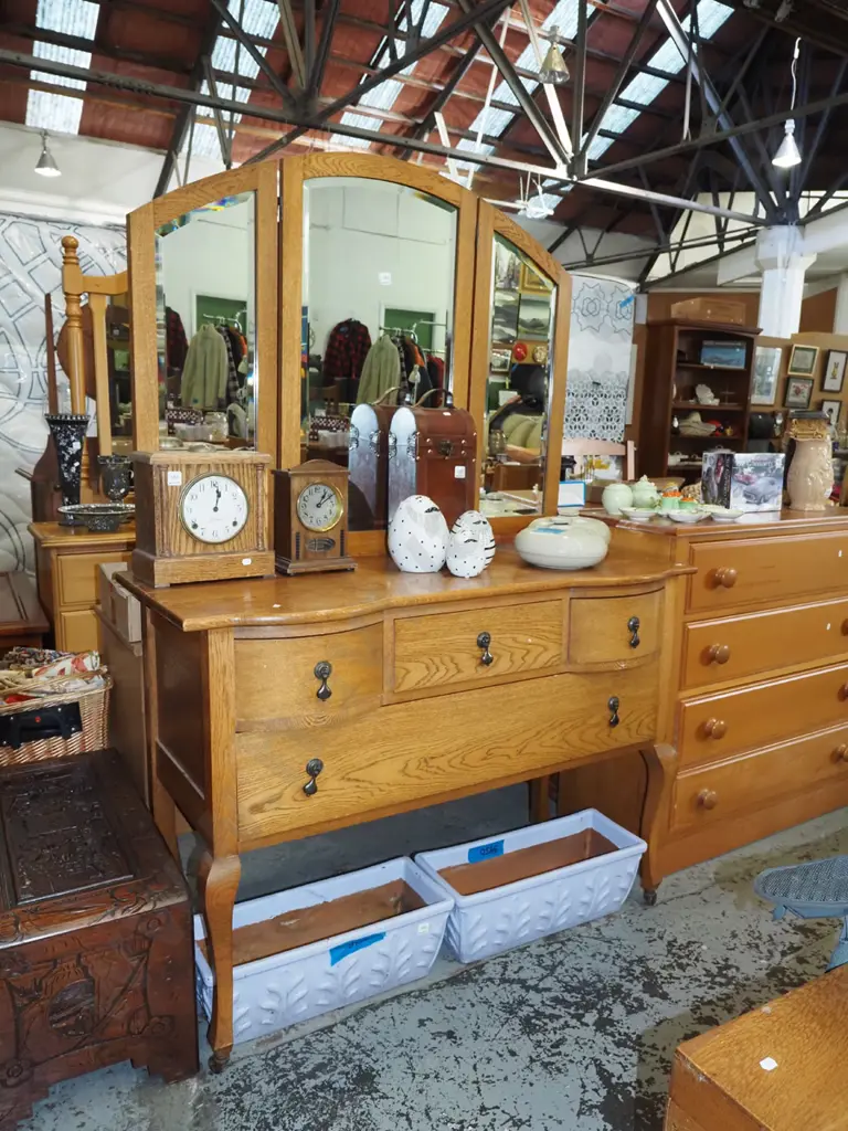 oak cab leg 3 drawer mirror back dresser - mirrors need stabilising and adjusting H-1730 W-1200 D-540 Image 1++