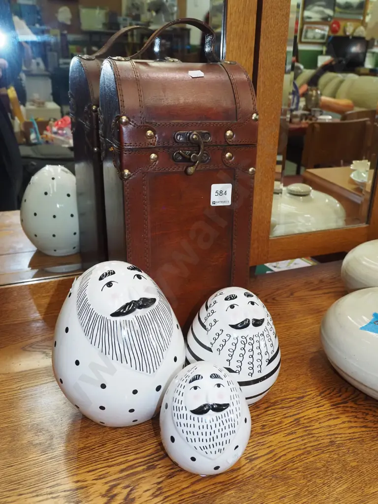 luggage style lidded storage canister, 3x ornamernts Image 1++