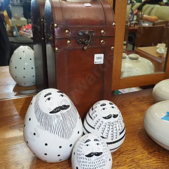 luggage style lidded storage canister, 3x ornamernts