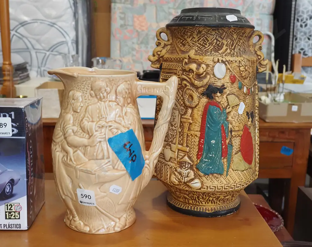 Asian vase, Burleigh jug - has small chip Vase H-310 Image 1++