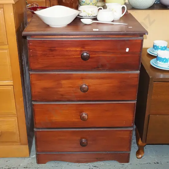 dark stained pine and chipboard 4 drawer chest H-800 W-590 D-420