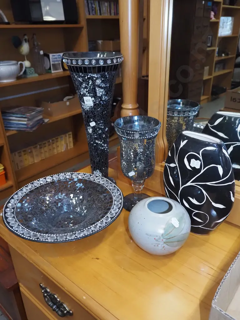 crushed glass mosaic bowl, vase, goblet etc Image 1++