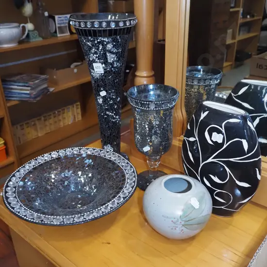 crushed glass mosaic bowl, vase, goblet etc