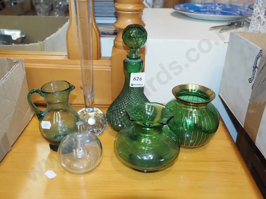 small green glass stoppered bottle, vase, jug etc Image 1++