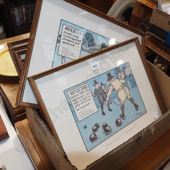 box of 6 comic sporting prints