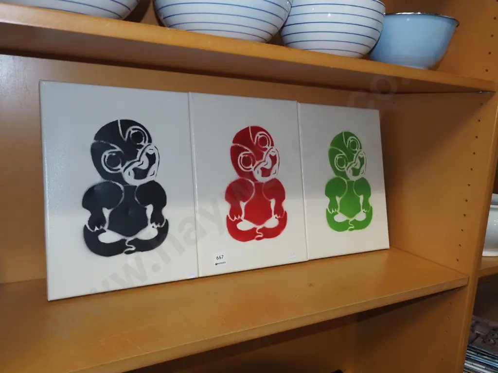 3x tiki screenprints on boxed canvas Image 1++