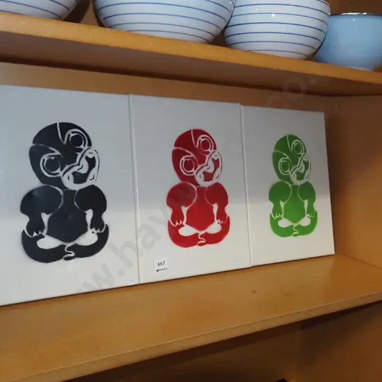 3x tiki screenprints on boxed canvas