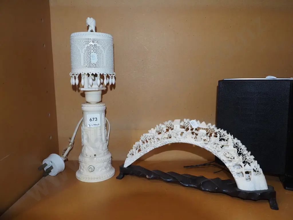 ornate composite table lantern, carved animal tusk Image 1++