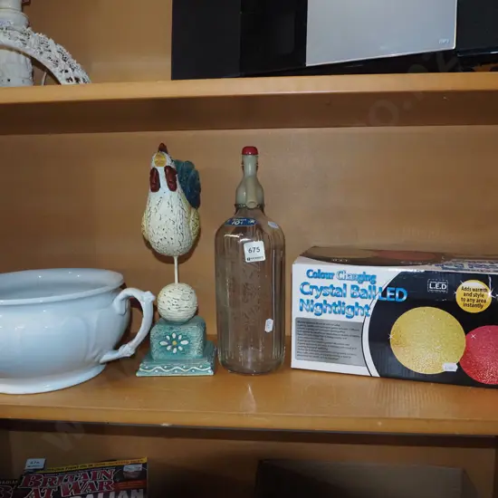 shelf; chamber pot, soda syphon, crystal LED night light