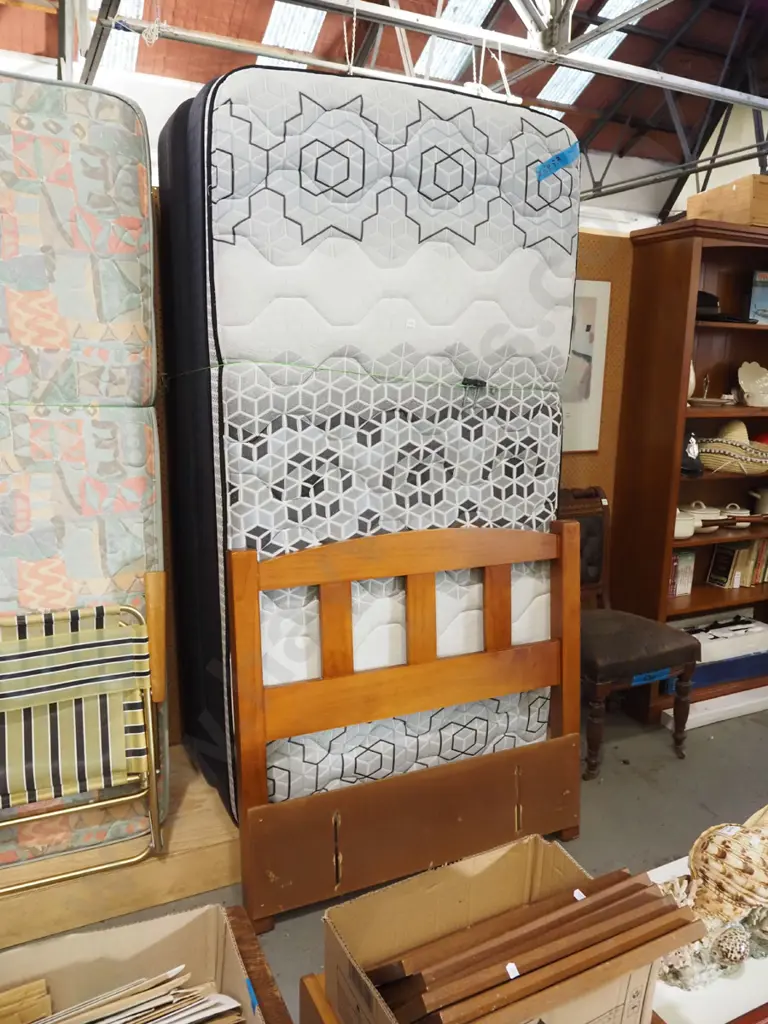 single bed base, mattress and pine headboard Image 1++