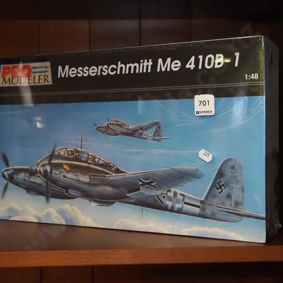 yet to be assembled model Messerschmitt fighter plane