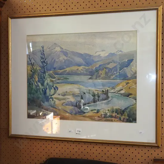 Minnie F. White - watercolour - lake scene - extensive foxing