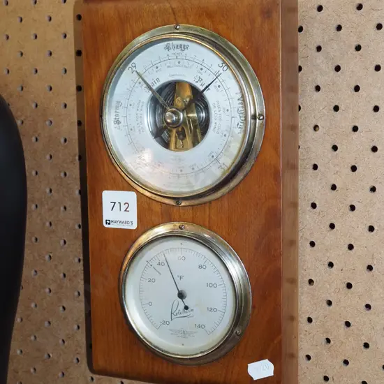 wood cased barometer/thermometer
