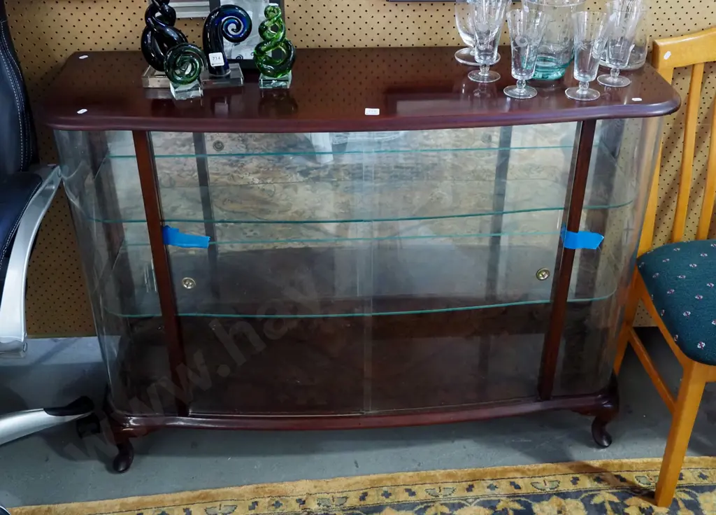 mahogany cab leg curved glass china cabinet H-920 W-1240 D-360 Image 1++