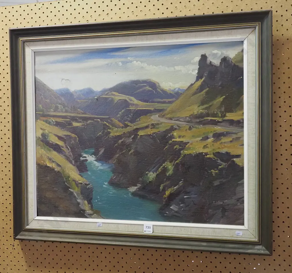 Peter Brown - framed oil on board - Skippers Canyon - marking and damage Image 1++