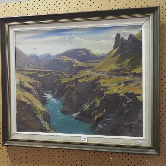 Peter Brown - framed oil on board - Skippers Canyon - marking and damage