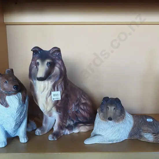 3x composite Collie dog figurines