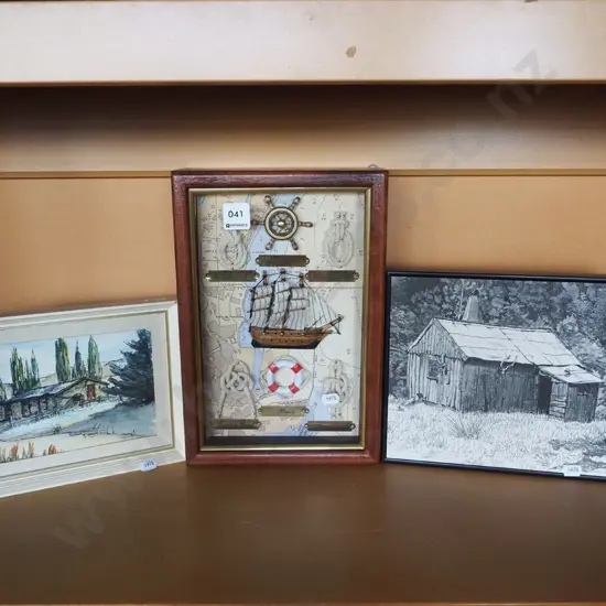 framed Verona McGregor watercolour, print, small nautical themed shadow box