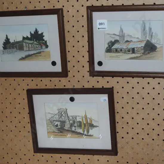 3x Yvonne Benson hand coloured prints - black dots