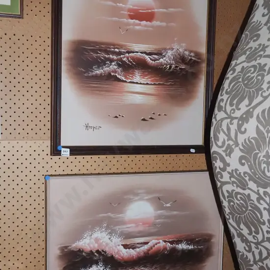 2x oil on boards - seascapes - blue dots