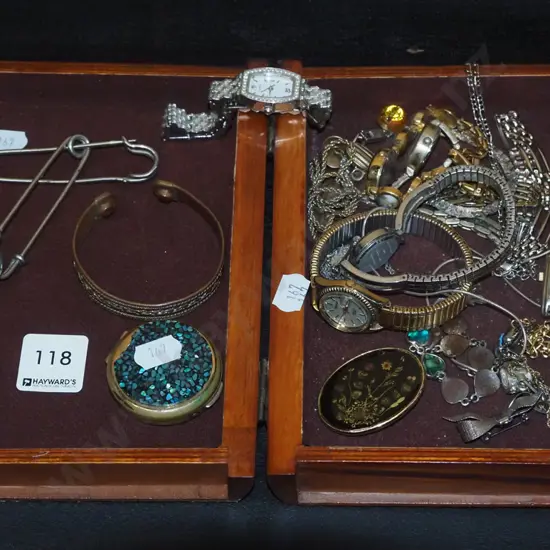 wooden jewellery box; watches, keyrings etc