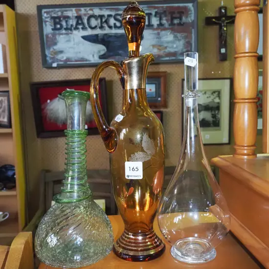3x decanters - 1 missing stopper Tallest H-390