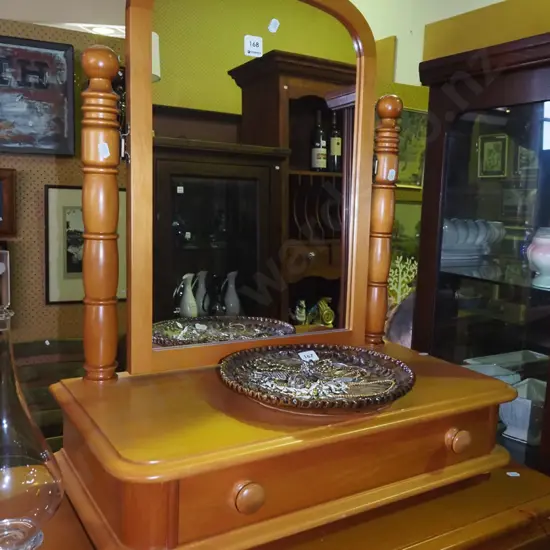 solid rimu dressing table cheval mirror with drawer H-670 W-580 D-290