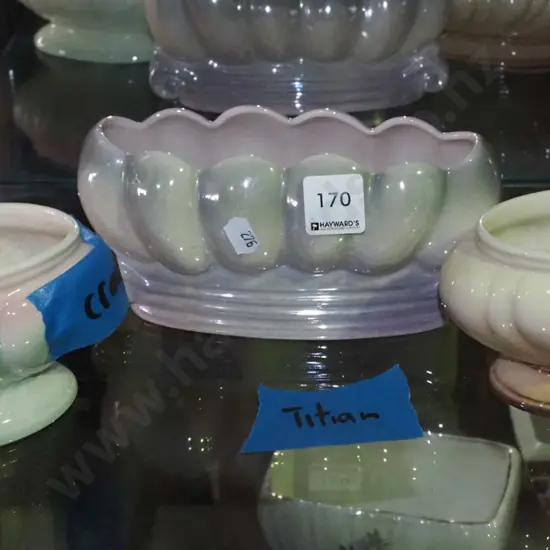 3x Titan lustre glaze vases - 1 has crack