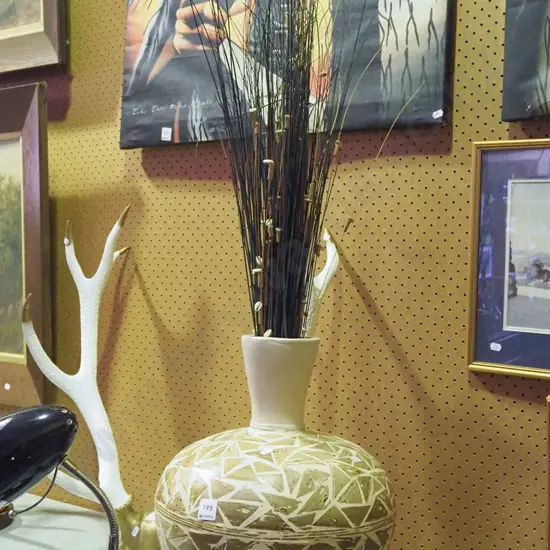 terracotta mosaic vase, faux reeds Vase H-420