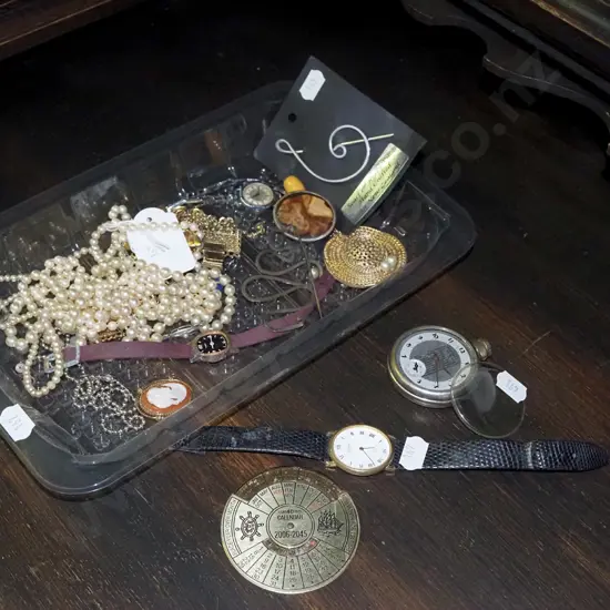 tray of costume jewellery; necklace, watches etc