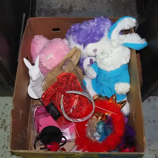 box; soft toys, hat, gloves etc