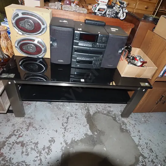 black glass and chrome entertainment unit 