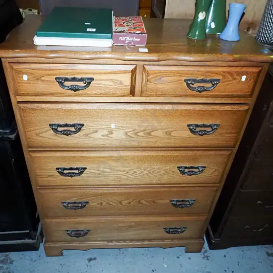 solid oak and rimu 6 drawer tallboy H-1100 W-860 D-400