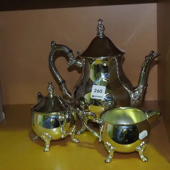 Rodd silver plated teapot, creamer, sugar