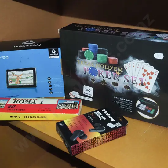 poker set, ear muffs, nav man etc