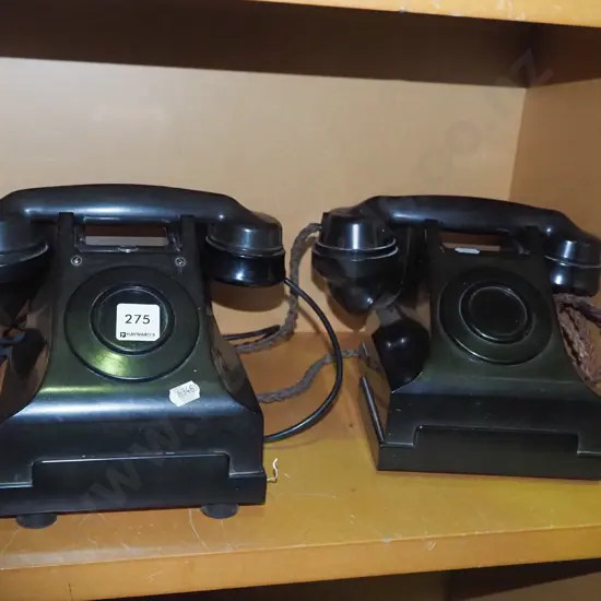 2x black plastic vintage phones