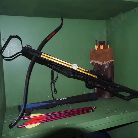 unbranded cross bow with 2 quivers and arrows - arrows in office
