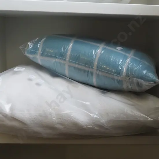 cream throw and blue checked blanket