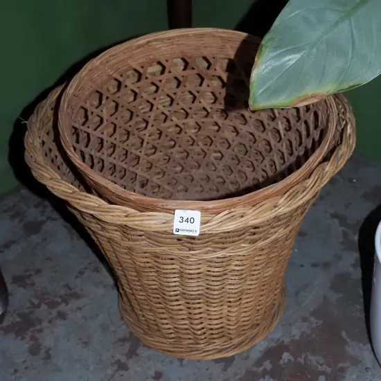 2x cane waste paper baskets
