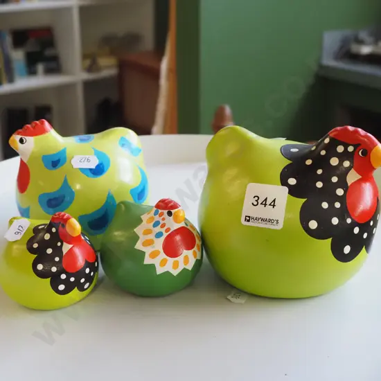 4x painted happy hens
