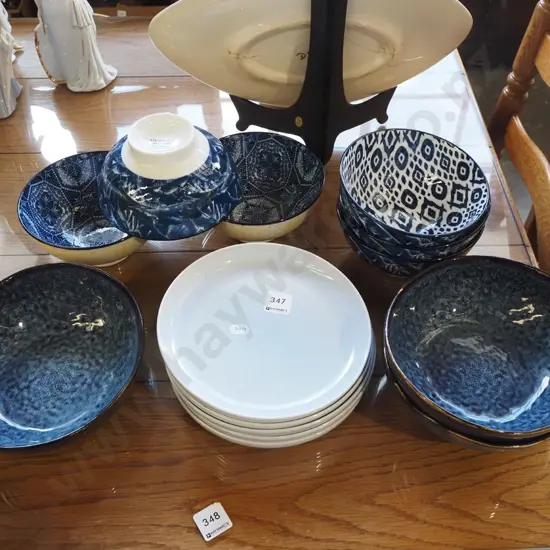 various blue plates and bowls