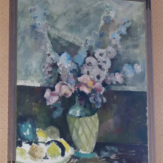 framed oil - still life flowers
