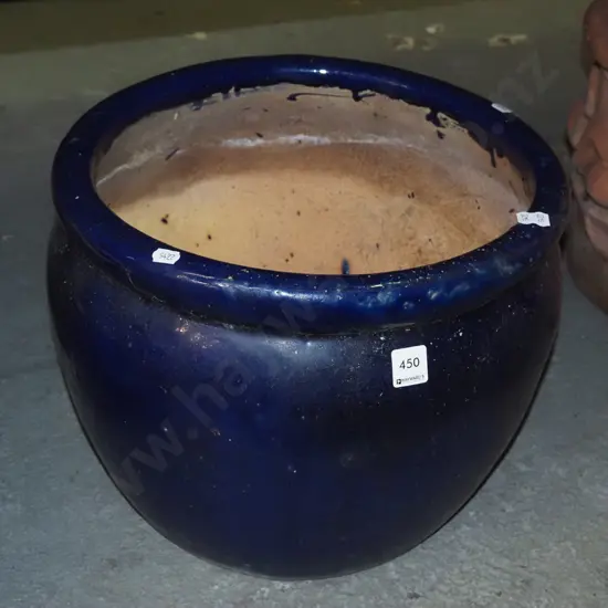 blue glazed planter H-300