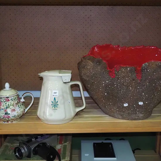 electric kettle - no cord, teapot, large pottery slab planter Tallest H-330