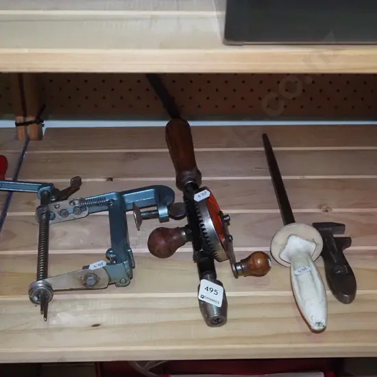 apple corer, steel, egg beater drill