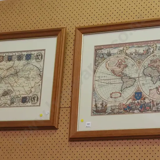 2x framed reproduction Middle Ages prints - yellow dots