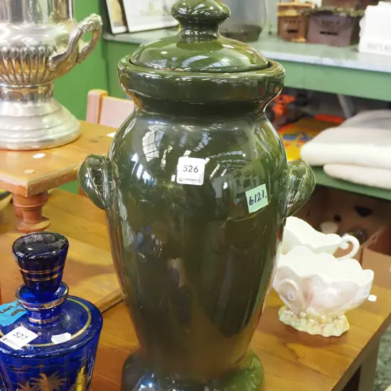 tall green lidded urn H-460