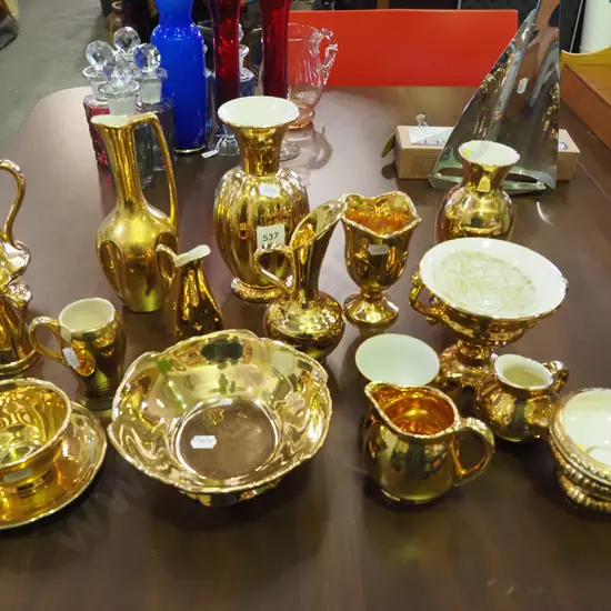 all over gold dishes, vases etc